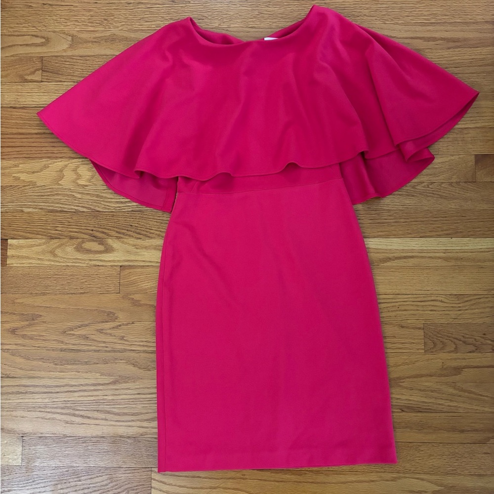 Calvin Klein PopOver Cape Dress Women’s Sz 4 Pink Knee Length Sheath Scoop Neck